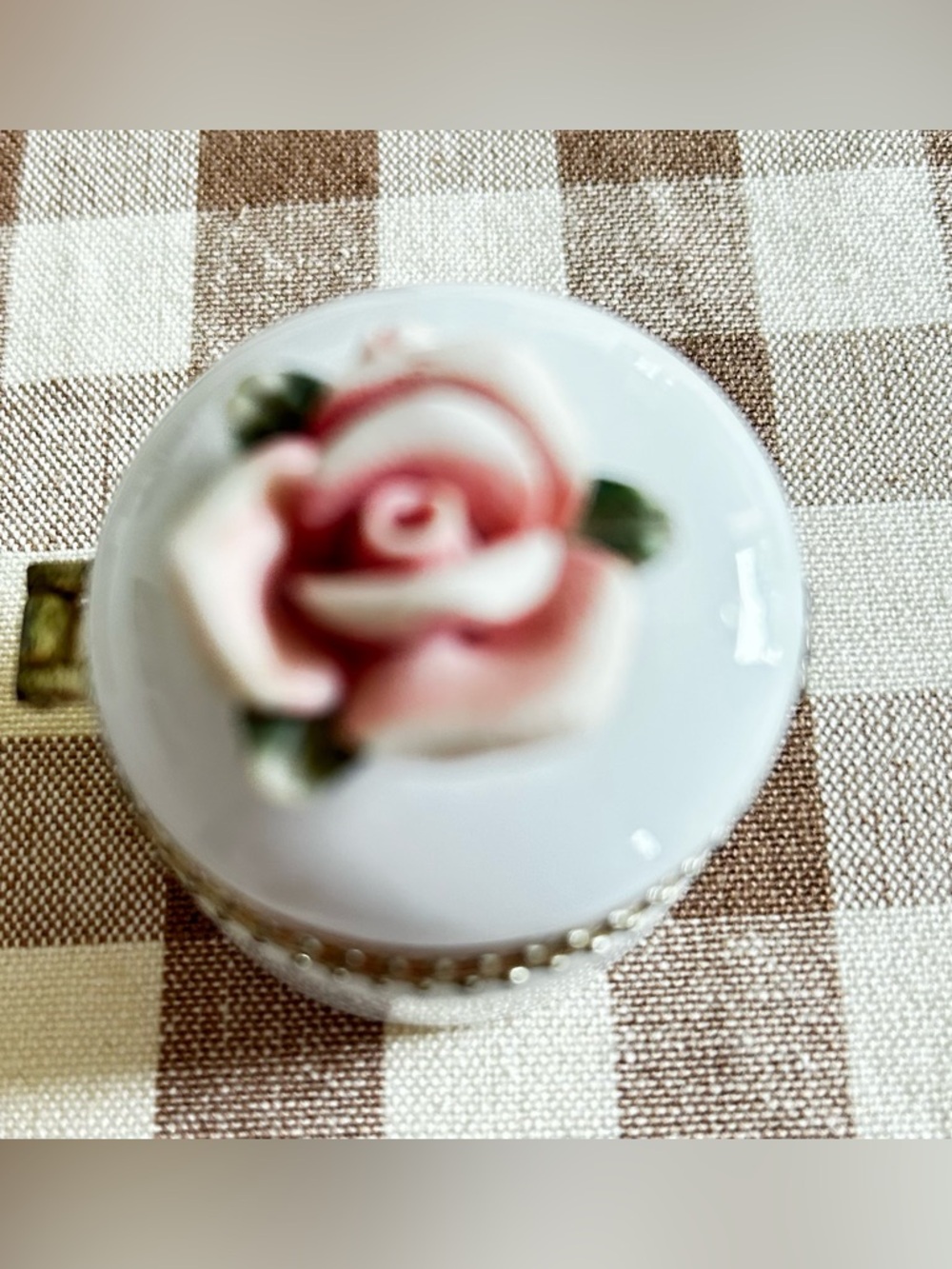 Porcelain Trinket Box with Pink Rose Lid